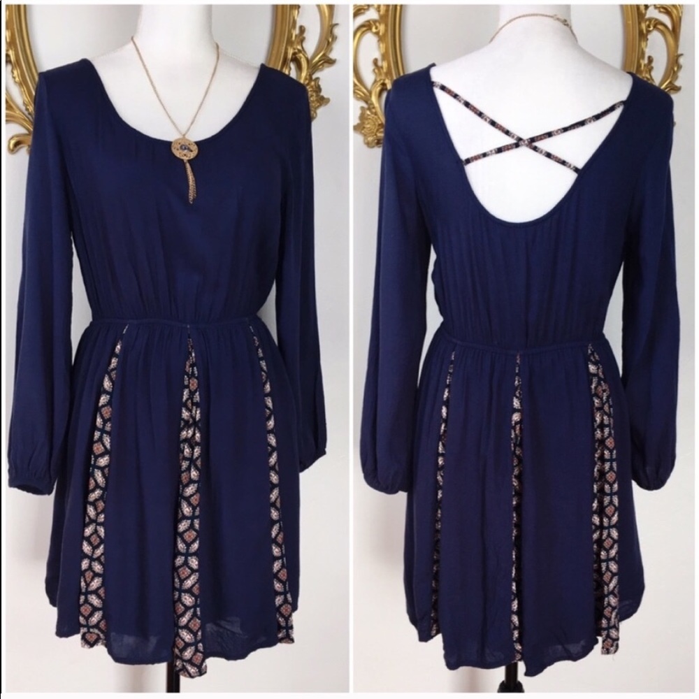 🛑Entro Navy Blue Dress Boho Style Size S